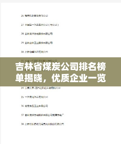 吉林省煤炭公司排名榜单揭晓，优质企业一览