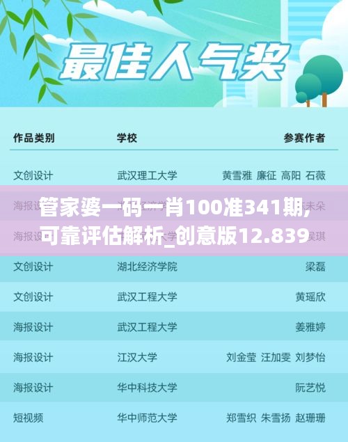 管家婆一码一肖100准341期,可靠评估解析_创意版12.839