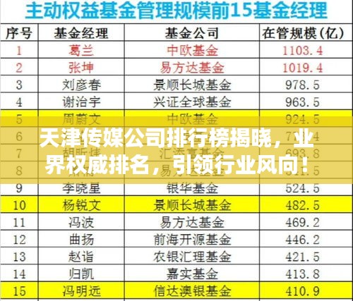 天津传媒公司排行榜揭晓，业界权威排名，引领行业风向！