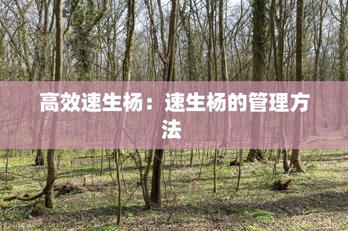 高效速生杨：速生杨的管理方法 