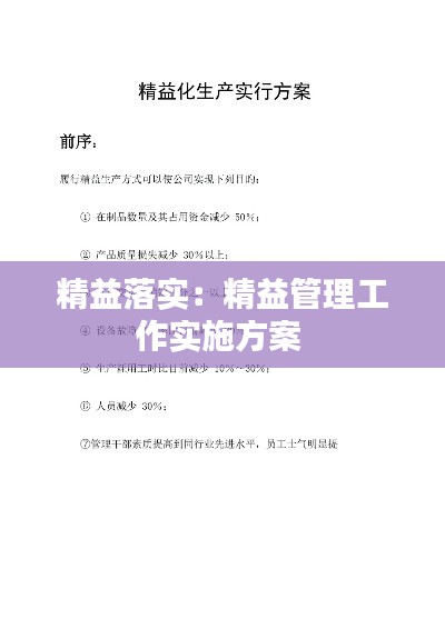 精益落实：精益管理工作实施方案 