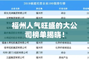 福州人气旺盛的大公司榜单揭晓！