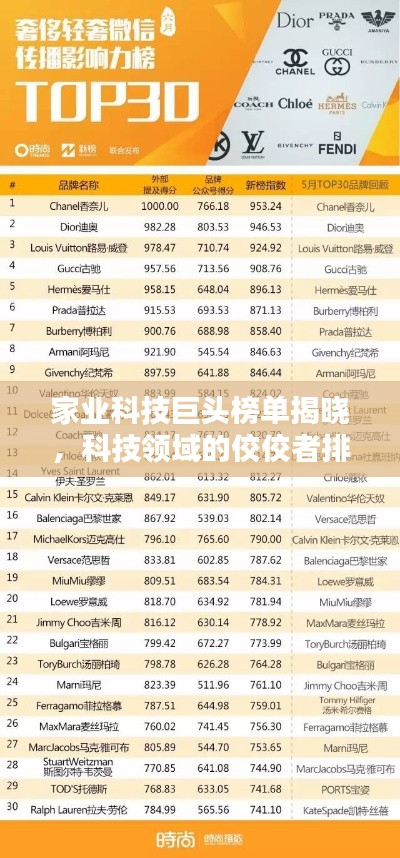 家业科技巨头榜单揭晓，科技领域的佼佼者排名一览