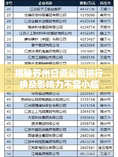 揭秘苏州日资公司排行榜及影响力不容小觑