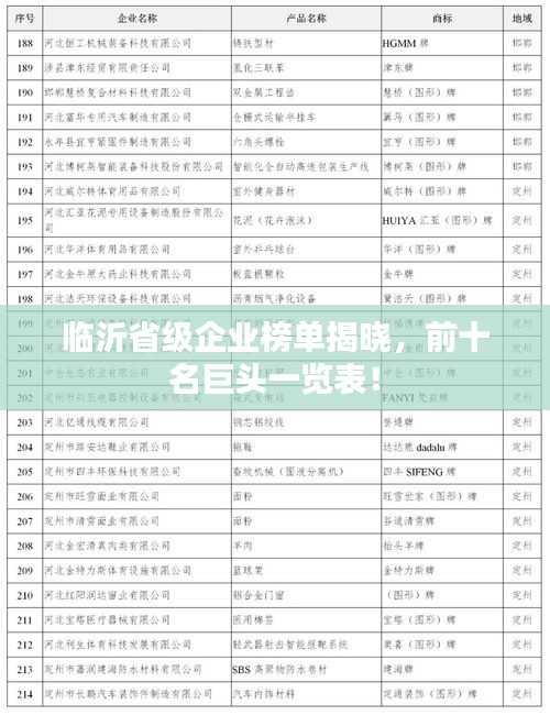临沂省级企业榜单揭晓，前十名巨头一览表！