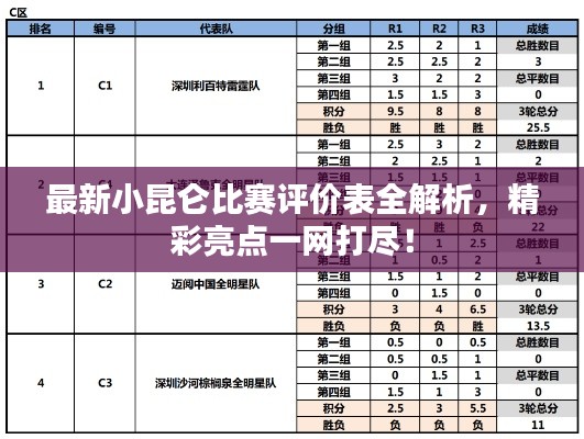 最新小昆仑比赛评价表全解析，精彩亮点一网打尽！