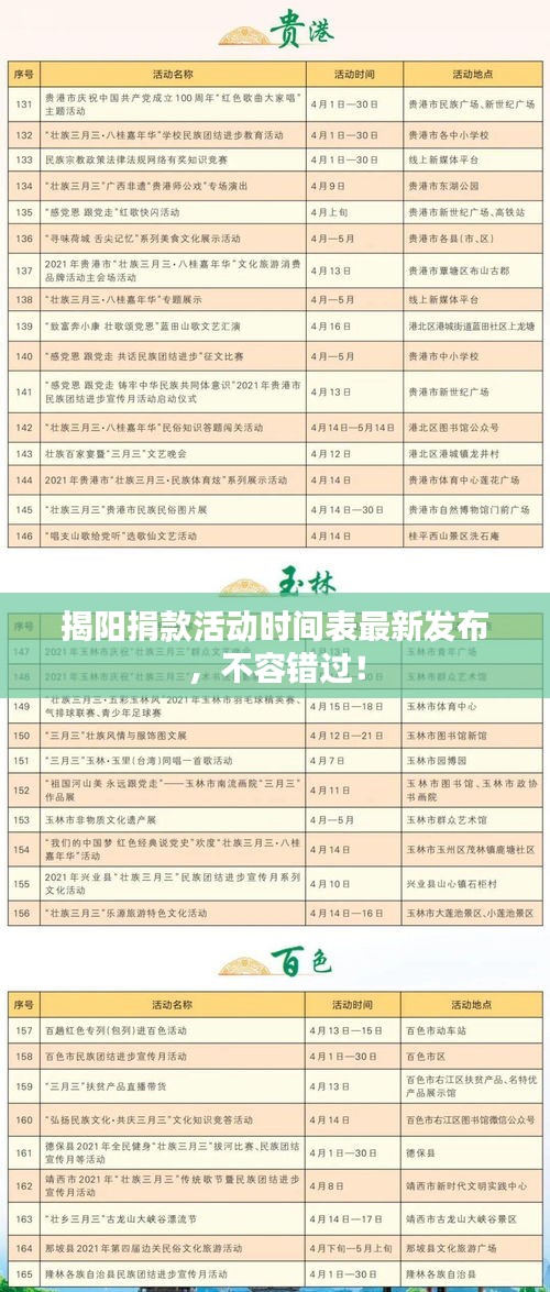揭阳捐款活动时间表最新发布，不容错过！