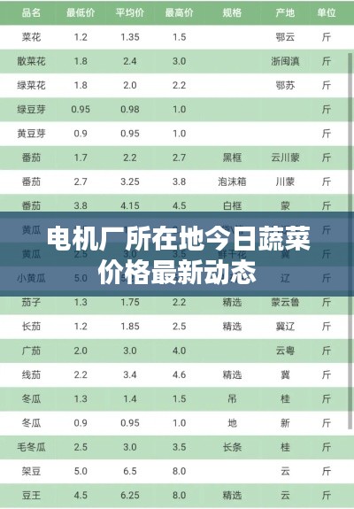 电机厂所在地今日蔬菜价格最新动态