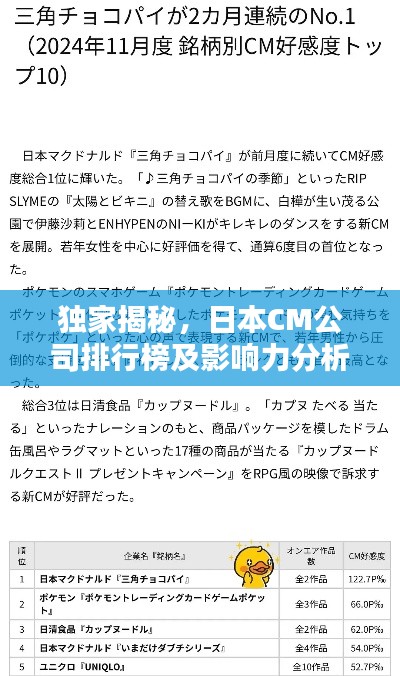 独家揭秘，日本CM公司排行榜及影响力分析！